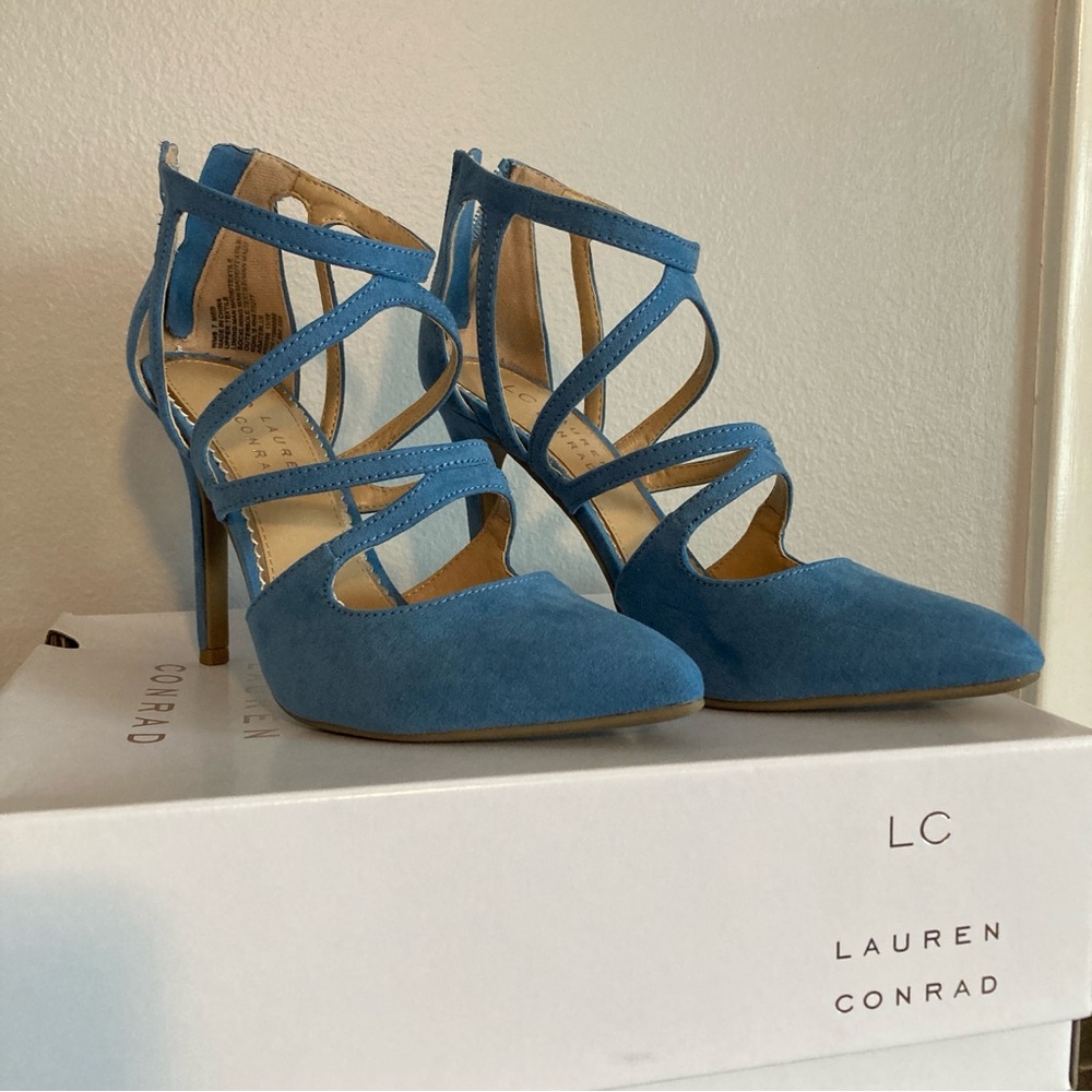 LC Lauren Conrad Blue Strappy Heels